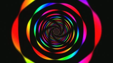 Colorful spiral pattern moves in circles in a dark background Illustrazione stock