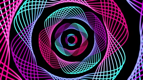 Colorful spiral patterns move and shift in a digital art display at night Stock Footage 332707311