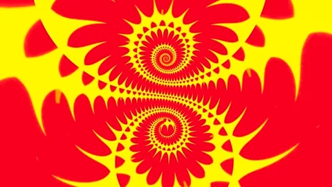 Colorful spiral patterns move and shift in bright designs on a yellow backg.. Stock Footage 332707319
