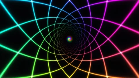 Colorful spiral patterns with vibrant lines in a dark Stock Footage 338037593