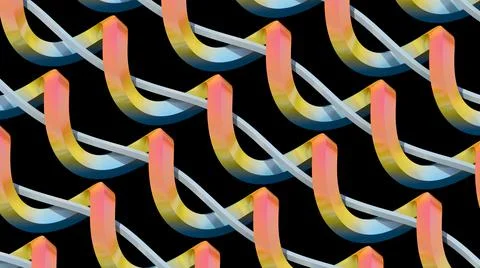 Colorful spirals pattern. Black background. Abstract illustration, 3d render. Stock Illustration