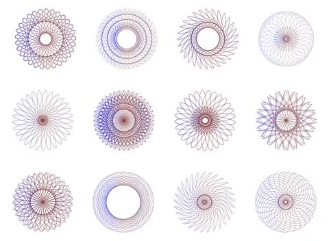 Colorful spirograph in gradient color set 1 Stock Illustration