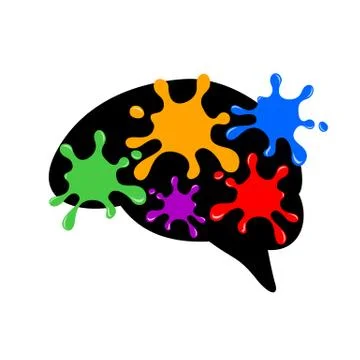 Colorful splash in human brain shape. Creative idea symbol. Icon design. Illustrazione stock