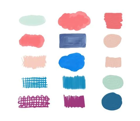Colorful splatters collection. Set of different shapes and arrows vector illu Illustrazione stock