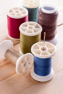 Colorful of spool of thread Stock Photos