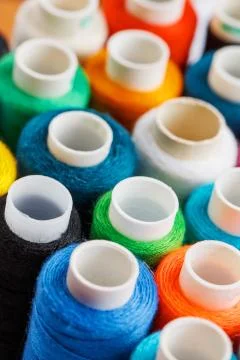 Colorful spools of sewing thread. Colored thread for sewing 写真素材