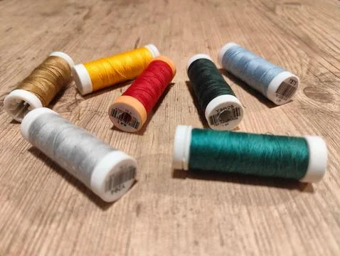 Colorful spools of sewing thread Stock Photos