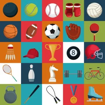 Colorful square background with set collection elements sport Stock Illustration