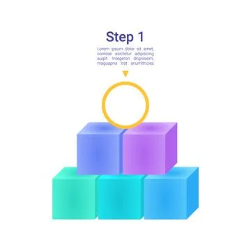 Colorful square blocks with circle above infographic chart design element set Stock Illustration