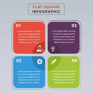Colorful square infographic steps flat design. Flat infographic with 4 steps. Stock Illustration