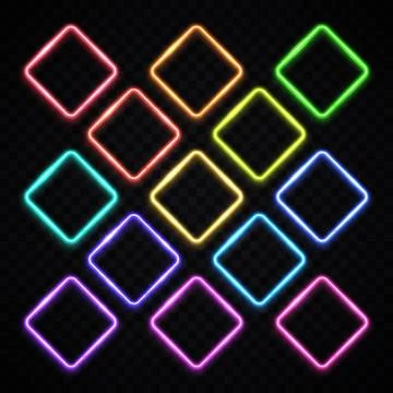 Colorful square neon frames set. Vintage rhombus. Stock Illustration