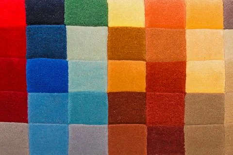 Colorful squares pattern carpet material samples background Stock Photos