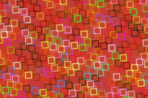 Colorful squares pattern on red background Illustrazione stock