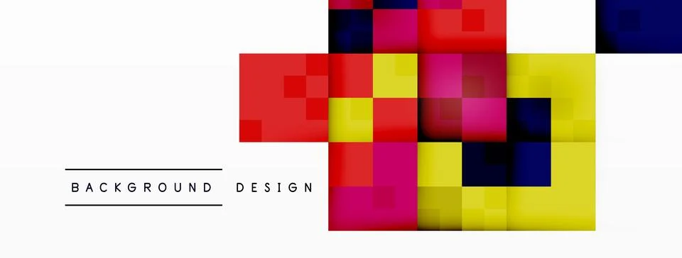 Colorful squares pattern on white background with symmetry and parallel lines Stock Illustration