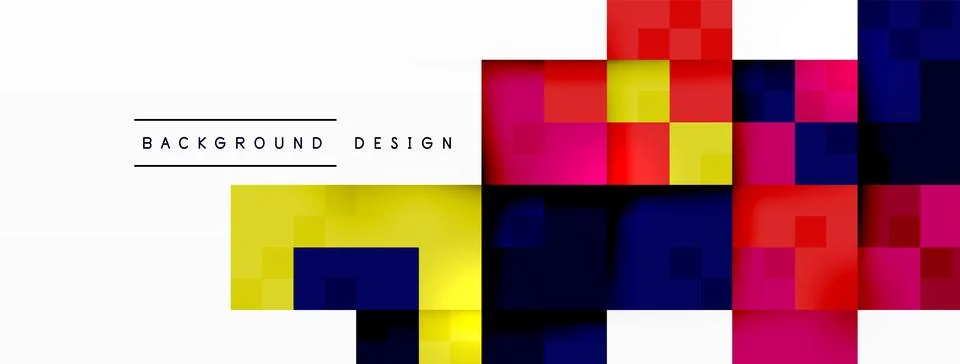 Colorful squares pattern on white background with symmetry and parallel lines Stock Illustration
