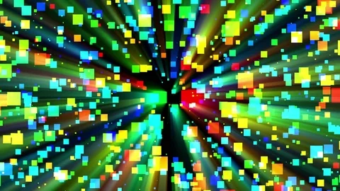 Colorful Squares Pixels Swirl Swarm Rays Abstract Motion Background Loop 4 Stock Footage