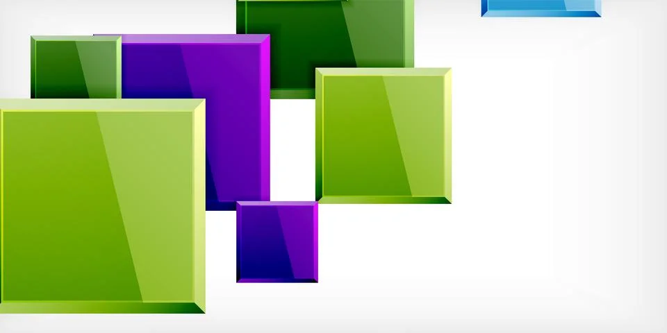 Colorful squares with reflections abstract background design. Vector Ilustração Stock