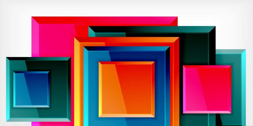 Colorful squares with reflections abstract background design. Vector Ilustração Stock