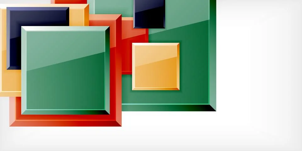 Colorful squares with reflections abstract background design. Vector Ilustração Stock