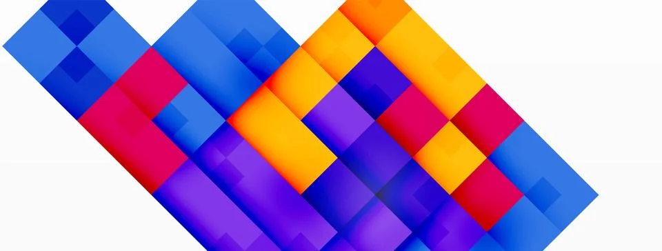 Colorful squares stack in symmetrical pattern on white background 스톡 일러스트