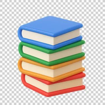 Colorful Stack of Books 3D Icon Isolated on Transparent Background Illustrazione stock