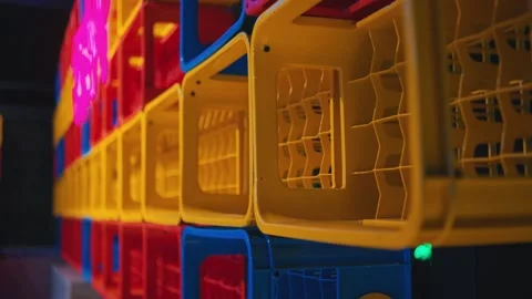 Colorful Stacked Plastic Storage Crates Stock Footage 294037233