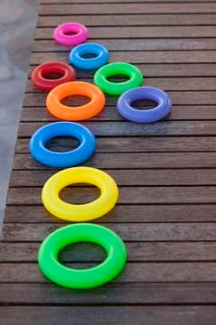 Colorful stacking rings Foto stock