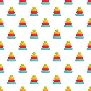Colorful stacking toy rings developing a seamless pattern Stock Illustration