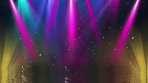 Colorful stage spotlights with floating particles Stock-Footage 340748498