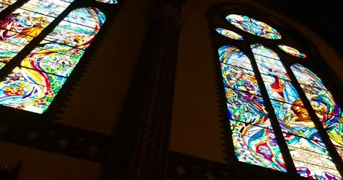 Colorful Stained Glass Windows Inside St. John the Baptist Church Stock Footage 336999068