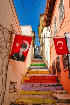 A colorful stairway in Kusadasi, Anatolia, Turkey, Asia Minor, Asia Stock Photos