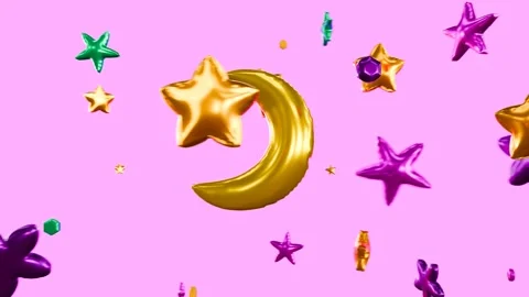 Colorful star balloons moving around crescent moon Stock Footage 277856053