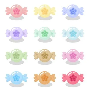 Colorful Star Candy Vector Icon Set, Kawaii Pastel Sweets Collection Stock-Illustration