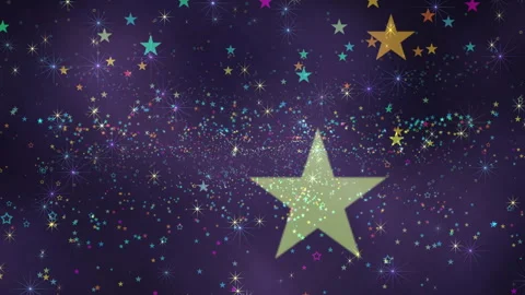 Colorful Star Confetti Explosion Over Purple Sparkling Background Video stock 331153682