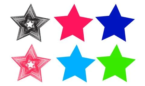 Colorful Star Icons Set With Solid and Hand-Sketched Styles on White Backgr.. Illustrazione stock