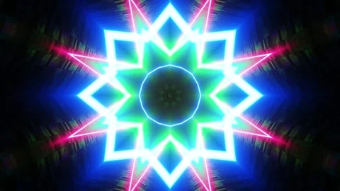 Colorful star pattern with black background and red center. Kaleidoscope VJ loop Stock Footage 251527193