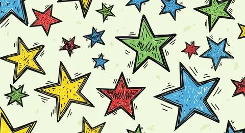 Colorful star pattern with red, blue, green and yellow stars Stock Illustration