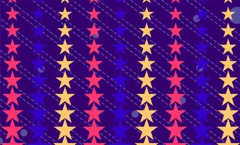 Colorful Star Pattern Seamless Background With Pink, Yellow and Blue Rows f.. Stock Illustration