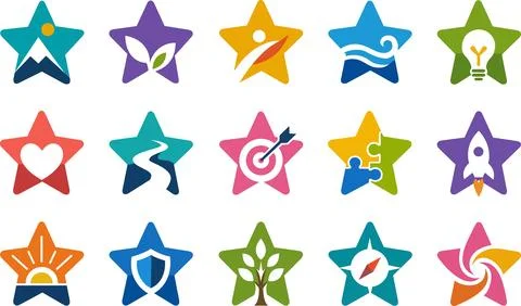 Colorful star shape icon set for business branding Stock Illustration