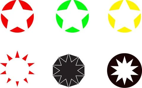 Colorful Star Shape Vector Icons Set for Awards, Badges, Achievements Stock Illustration
