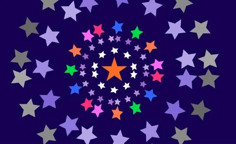 Colorful Star Spiral Abstract Pattern With Central Orange Star On Dark Nigh.. Stock Illustration