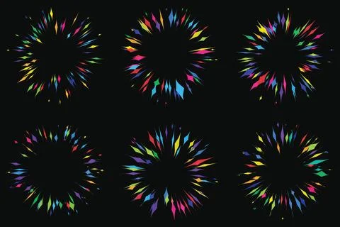 Colorful starburst explosion graphic elements composed of vibrant abstract .. Illustrazione stock