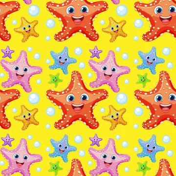 Colorful Starfish Pattern with Bubbles 스톡 일러스트