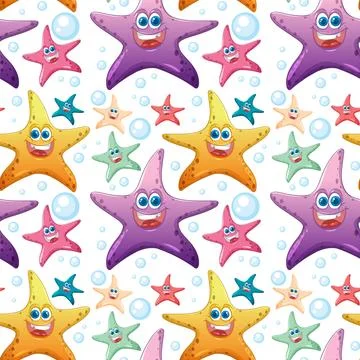 Colorful Starfish Pattern with Bubbles Illustrazione stock