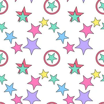 Colorful Starry Seamless Pattern with Circles Stock Illustration