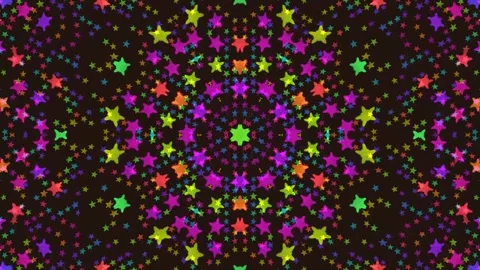 Colorful stars create a swirling pattern on a dark Stock Footage 338276751