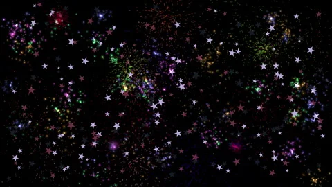 Colorful Stars Fireworks Exploding Against Black Sky Video stock 303428735