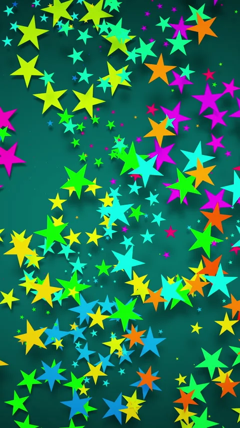 Colorful stars spin and float on a dark background in a seamless loop. 스톡 동영상 312112100