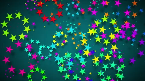 Colorful stars spin and float on a dark background in a seamless loop. Stock Footage 315527743