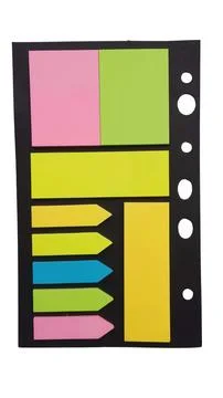 Colorful sticky notes and circular punches on black background Stock Illustration